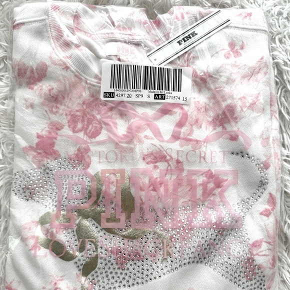 NWT 🌸PINK x LoveShackFancy🌸 Pink & White Oversized Signature Sweatshirt Size S - Picture 7 of 15
